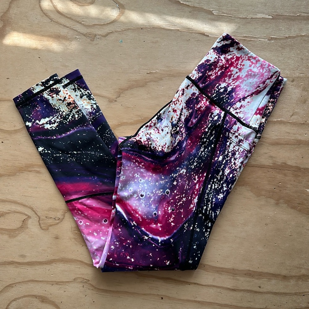 Feed Me Fight Me women’s leggings, size, small, galaxy, print